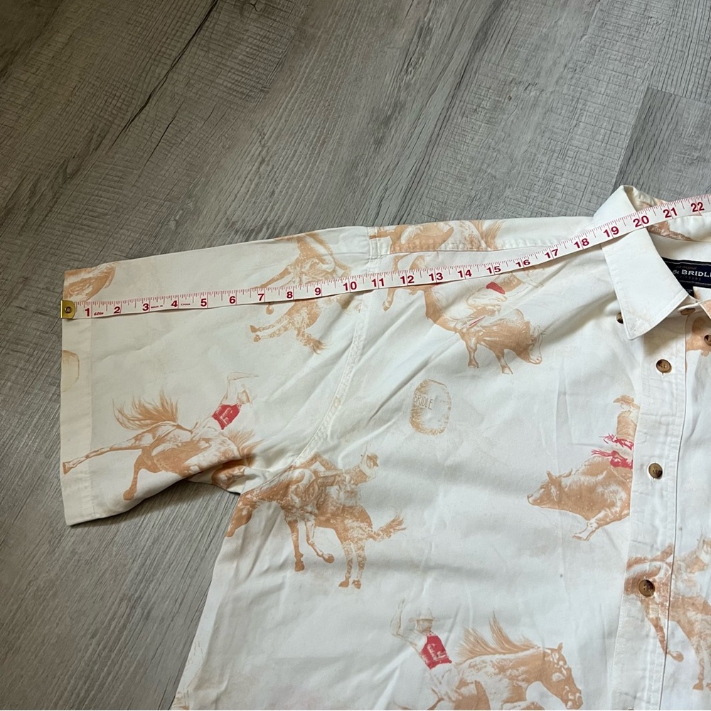 VINTAGE BIT & BRIDLE Western Cowboy Print Short Sleeve Shirt Large Rodeo Horse - Picture 13 of 14